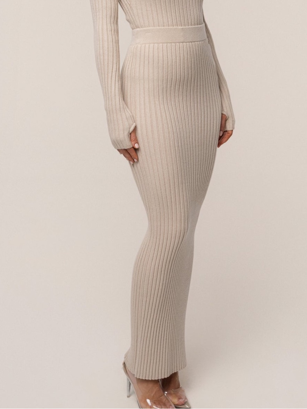 NWT- JLUXLABEL Ribbed Knit Maxi Skirt in Cream